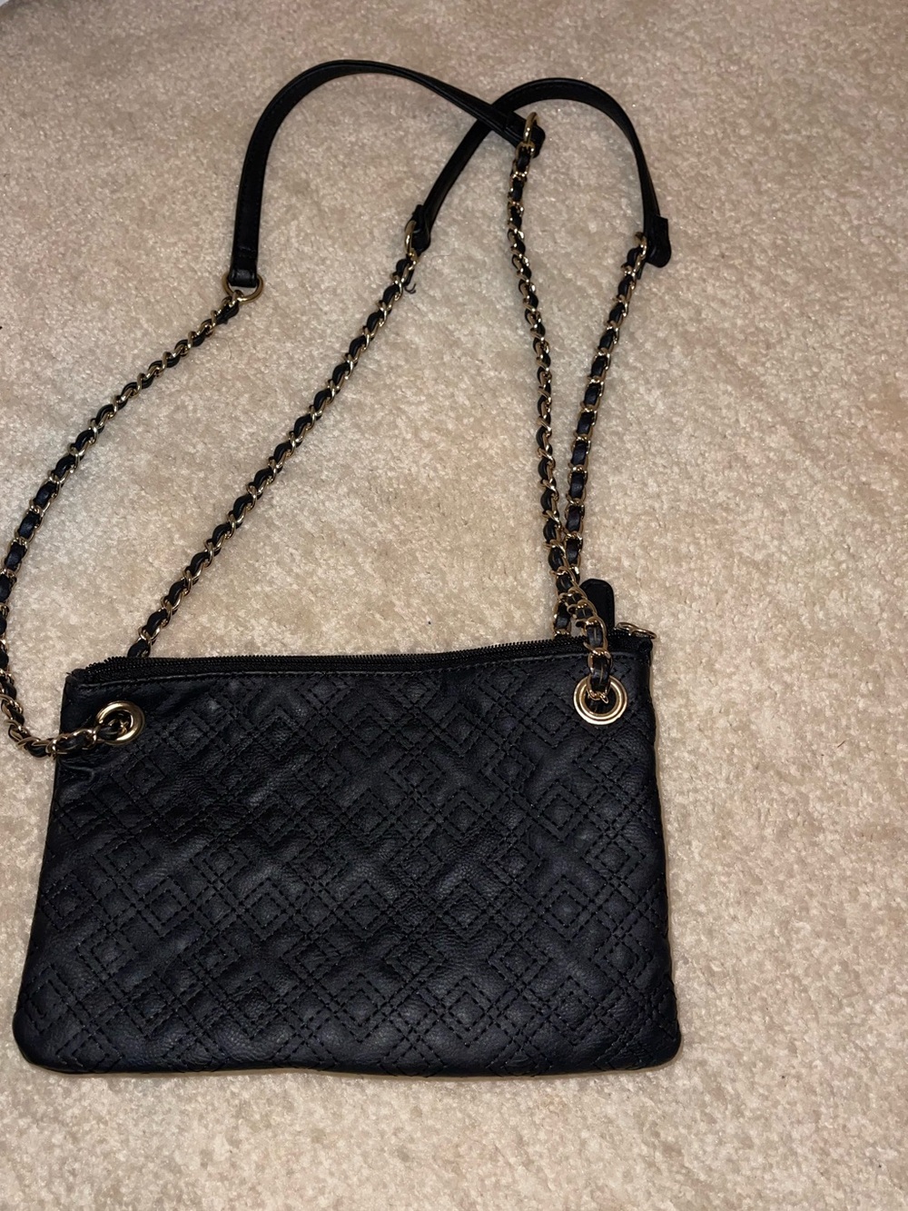 Black Quilted Crossbody Bag with Chain Strap